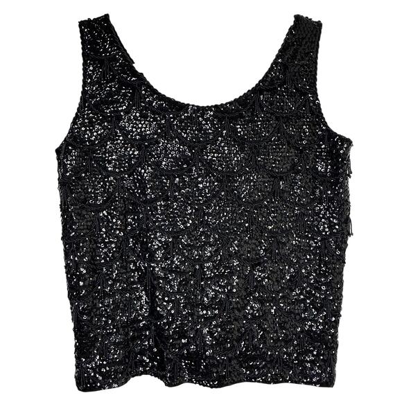 Voguemont Tops - Md VTG Voguemont Beaded Sequin Wool Tank Top Black Flapper Glam Old Hollywood